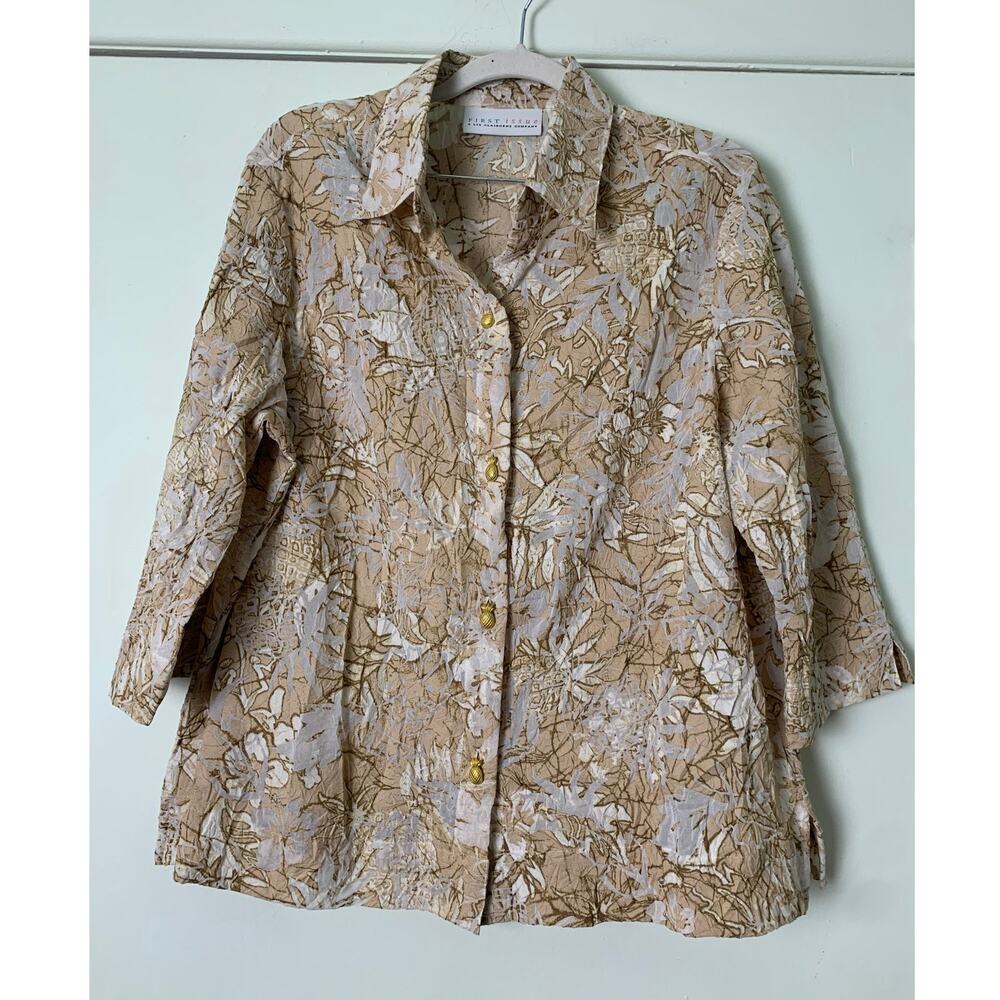 First Issue A Liz Claiborne CO. Women's Blouse Sz L Crinkle Pineapple Buttons